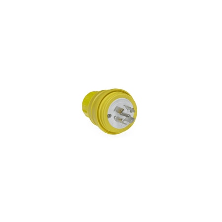 Woodhead Watertight Locking Plug, L23-30P, 30 A, 600V AC, Three Phase, 4 Pole, Screw Terminals, Yellow 28W83
